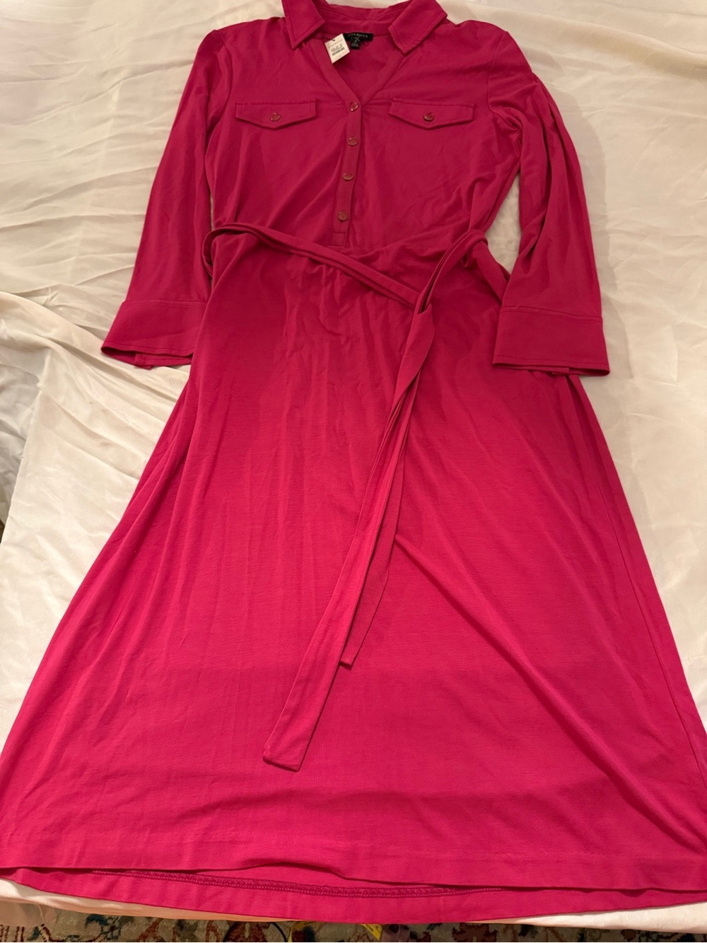 Talbots Fuchsia Maxi Shirt Dress with Tie Belt